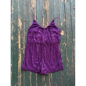 Double Crazy Purple Sequin Romper Spaghetti Strap V-Neck Party Jumpsuit 1XL